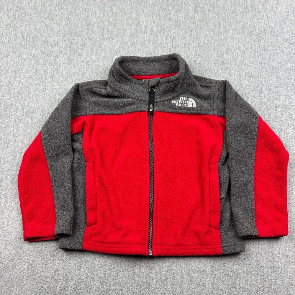 The North Face Jacket Toddler‎ Kids 3T Red Gray Fleece Full Zip Outdoor Gorpcore